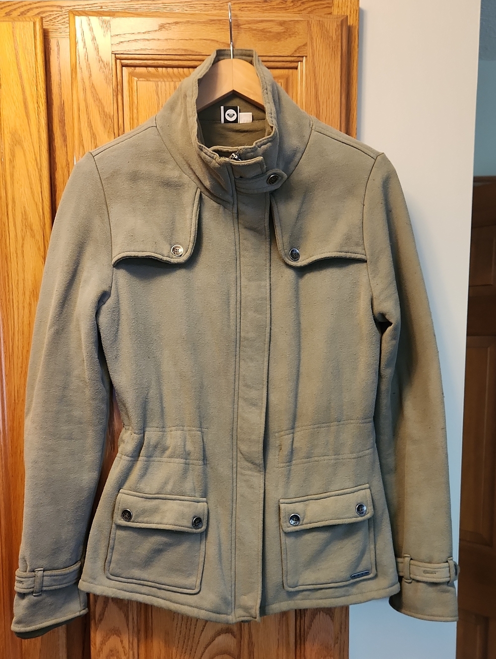 Roxy Olive Green Utility Jacket with High Collar